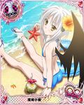  artist_request ass blue_swimsuit bracelet card_(medium) cat_hair_ornament character_name chess_piece demon_wings flower hair_flower hair_ornament hibiscus high_school_dxd high_school_dxd_infinity jewelry official_art rook_(chess) short_hair silver_hair solo starfish swimsuit toujou_koneko trading_card wings yellow_eyes 