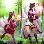  ahri animal_ears bare_shoulders black_hair child collarbone facial_mark female goomrrat heart league_of_legends long_hair long_sleeves looking_at_viewer smile tail traditional_clothes yellow_eyes younger 