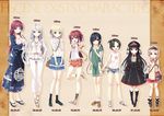  :d apron aqua_eyes argyle argyle_legwear bag belt black_hair black_legwear blonde_hair blue_eyes blush boots capri_pants crotch_seam cura denim denim_shorts dress fang flat_chest frilled_skirt frills full_body gloves green_dress hachiroku_(maitetsu) hair_ornament handbag hat hayase_fukami height_chart highres hinai_paulette houshou_kisaki jewelry knee_boots leg_up loafers long_hair looking_at_viewer low_twintails maitetsu mary_janes measurements migita_hibiki migita_makura minokasa_nagi multiple_girls necklace open_mouth pants peaked_cap pink_hair plaid plaid_skirt ponytail purple_eyes red_eyes red_hair reina_(maitetsu) sandals shoes short_hair shorts silver_hair skirt smile sneakers socks twintails very_long_hair white_gloves white_legwear yellow_eyes 