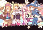  ahoge armor beancurd belt blonde_hair blue_eyes blue_legwear blue_thighhighs book breasts closed_mouth collarbone female fishnets heart hood hoodie league_of_legends long_hair looking_at_viewer luxanna_crownguard magical_girl midriff multiple_girls navel pink_eyes pink_hair smile star_guardian_lux straight_hair thighhighs witch_hat zettai_ryouiki 