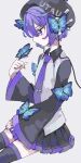  1girl ascot beret black_collar black_footwear black_hat black_skirt black_sleeves bug butterfly collar ebi834 hat necktie purple_ascot purple_eyes purple_hair purple_necktie skirt utane_uta utau 