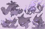  alolan_marowak anger_vein bone candle chandelier chandelure dog dusknoir fangs fire gem gengar ghost_tail greavard highres holding holding_bone holding_gem long_tongue monochrome mouth_hold no_humans one-eyed open_mouth pokemon pokemon_(creature) purple_eyes purple_fire purple_gemstone sableye scarvii sharp_teeth single_flame skin_fangs smile squatting stomach_mouth struggling tail tail_wagging teeth tongue tongue_out 