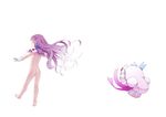  ass barefoot capelet gloves hat hat_removed headwear_removed kuroshiro_gurei long_hair nude outstretched_arms patchouli_knowledge purple_eyes purple_hair simple_background solo spread_arms standing standing_on_one_leg tiptoes touhou very_long_hair white_background white_gloves 