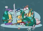 anthro clothed clothing death eyewear filburt_shellbach group hi_res male nickelodeon reptile rocko's_modern_life scalie simple_background teenage_mutant_ninja_turtles text toongrowner turtle weapon 