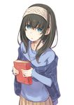  bad_id bad_pixiv_id black_hair blue_eyes book hairband hanarito idolmaster idolmaster_cinderella_girls jewelry long_hair long_sleeves pendant sagisawa_fumika shawl solo 