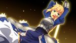  ahoge armor armored_dress artoria_pendragon_(all) bad_id bad_pixiv_id blonde_hair breastplate excalibur fate/stay_night fate_(series) green_eyes kinta_(distortion) open_mouth saber solo sword weapon 