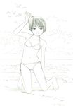  bikini monochrome original short_hair sketch solo swimsuit traditional_media yoshitomi_akihito 