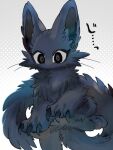 2024 3_fingers 3_toes ambiguous_gender big_ears big_tail biped black_claws black_ears black_eyes black_inner_ear black_tail cheek_tuft claws colored crouching digital_media_(artwork) domestic_cat eyelashes facial_tuft feet felid feline felis feral finger_claws fingers fluffy fluffy_chest fluffy_ears fluffy_tail front_view full-length_portrait fur kemono long_tail looking_at_viewer mammal mekkyaru monotone_body monotone_fur monotone_tail mouthless neck_tuft pattern_background portrait pupils semi-anthro shaded simple_background slit_pupils solo stare tail text thick_fur toes translated tuft whiskers