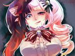  :p alicia_(chain_chronicle) bad_id bad_pixiv_id bakemata black_hair bow breasts chain_chronicle crazy_eyes hair_bow hair_ornament hat large_breasts long_hair multicolored_hair pink_hair red_eyes skull_hair_ornament solo tongue tongue_out twintails 