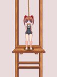  animated animated_gif asphyxiation blue_eyes bondage bound bow brown_hair death execution guro hair_bow hanged hanging lowres peeing school_swimsuit swimsuit twintails vvindowsme 