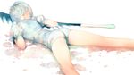  absurdres androgynous antarcticite ass black_gloves gem_uniform_(houseki_no_kuni) gloves highres houseki_no_kuni iwai_ryou lying on_stomach short_hair short_shorts shorts solo sword weapon white_hair 