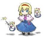  alice_margatroid blonde_hair blue_eyes bow bug butterfly chibi doll hair_bow hairband insect lance lysander_z polearm shanghai_doll short_hair solo touhou traditional_media weapon 