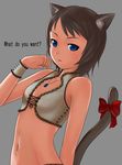  animal_ears bad_id bad_pixiv_id blue_eyes bow brown_hair cat_ears cat_tail flat_chest jewelry locket namine0079 navel necklace original pendant ribbon short_hair simple_background solo tail tail_ribbon wristband 