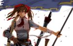  alicia_melchiott bandage bandages blood brown_hair flag gun injury long_hair military military_uniform polearm red_eyes rifle senjou_no_valkyria senjou_no_valkyria_1 spear srk twintails uniform weapon wounded 