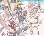  bad_id bad_pixiv_id blonde_hair bow_(instrument) brown_hair closed_eyes grey_eyes grey_hair instrument keyboard_(instrument) lunasa_prismriver lyrica_prismriver merlin_prismriver multiple_girls ritota short_hair siblings silver_hair sisters touhou trumpet violin yellow_eyes 