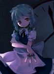  bad_id bad_pixiv_id blue_eyes braid chaba_(hortensia) hairband izayoi_sakuya knife maid short_hair silver_hair solo touhou twin_braids 