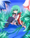  antennae cape green_eyes green_hair necktie oborotsuki_kakeru panties short_hair skirt solo striped striped_panties thighhighs touhou underwear wriggle_nightbug 