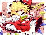  ass_visible_through_thighs blonde_hair flandre_scarlet frills hat jpeg_artifacts no_panties outstretched_arms red_eyes short_hair smile solo spread_arms thigh_gap tm touhou wings wrist_cuffs 