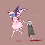  barefoot bat_wings blood english holding_hands izayoi_sakuya multiple_girls nuime red_eyes remilia_scarlet touhou wings younger 