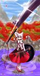  animal_ears detached_sleeves geta hat highres huge_weapon inubashiri_momiji red_eyes sen-asanagi shield short_hair solo sword tengu-geta tokin_hat touhou weapon white_hair wolf_ears 