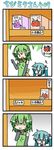  2girls 4koma :3 capybara-san chibi_miku comic fingerless_gloves fl-chan fl_studio gloves hatsune_miku minami_(colorful_palette) multiple_girls silent_comic the_thing_not_quite_sure_what_it_is translated turn_pale vocaloid |_| 