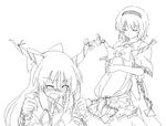  alice_margatroid blush chain greyscale hairband horn_ribbon horns ibuki_suika long_hair lysander_z monochrome multiple_girls oekaki oni ribbon short_hair tears touhou 