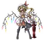  alternate_wings blonde_hair flandre_scarlet hat laevatein naginami one_side_up ponytail red_eyes short_hair solo sword touhou weapon wings 