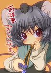  animal_ears bad_id bad_pixiv_id grey_hair harukaze_unipo mouse mouse_ears mouse_tail nazrin red_eyes short_hair solo stapler tail touhou translated 
