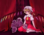  blonde_hair blood flandre_scarlet hat katayama_kei one_side_up red_eyes short_hair skull solo touhou wings 