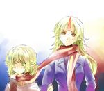  bad_id bad_pixiv_id blonde_hair horn hoshiguma_yuugi mizuhashi_parsee multiple_girls scarf shared_scarf szuinyo touhou 