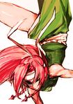  hong_meiling long_hair one_eye_closed red_hair simple_background solo tima touhou 