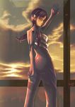  bad_id bad_pixiv_id blue_eyes brown_hair cloud eimelle_(nikukyuu) evangelion:_2.0_you_can_(not)_advance glasses long_hair looking_back makinami_mari_illustrious neon_genesis_evangelion plugsuit rebuild_of_evangelion signature sky solo sunset 