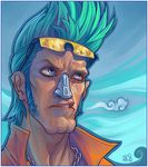  chain cloud franky green_hair lowres male_focus one_piece popped_collar questionstar scowl signature solo sunglasses 