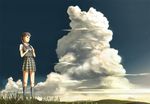  bad_id bad_pixiv_id brown_hair camera cloud field original plaid plaid_skirt ryotaro skirt sky solo standing twintails 