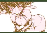  blade_(galaxist) breasts choker large_breasts letterboxed lowres monochrome original pink pink_eyes pointy_ears short_hair simple_background solo 