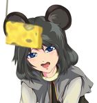  animal_ears bad_id bad_pixiv_id blue_eyes cheese food gakkun grey_hair highres mouse_ears nazrin open_mouth saliva solo touhou 