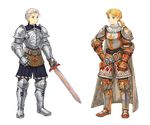  armor bad_id bad_pixiv_id barbaneth_beoulve belt blonde_hair boots cidolfus_orlandeau final_fantasy final_fantasy_tactics gloves grey_hair iwauchi_tomoki left-handed male_focus multiple_boys ponytail sword weapon younger 