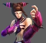  artist_request black_hair crop_top detached_sleeves drill_hair dudou fighting_stance gloves halter_top halterneck han_juri lowres midriff nail_polish official_art pink_eyes pink_nails smile solo street_fighter street_fighter_iv_(series) twin_drills 