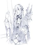  blue doll_joints dress hairband hands long_hair monochrome rousetsu rozen_maiden solo suigintou wings 
