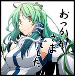  bad_id bad_pixiv_id detached_sleeves frog green_hair hair_ornament kinsenka kochiya_sanae long_hair snake solo touhou yellow_eyes 