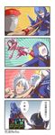  &gt;_&lt; 3girls 4koma animal_ears battle_bunny_riven black_hair blood bunny_ears bunny_girl chinese cloak closed_eyes comic fang gameplay_mechanics gloves green_eyes helmet highres hood hooded_cloak irelia kicking league_of_legends multiple_boys multiple_girls one_eye_closed open_mouth pantheon_(league_of_legends) polearm ponytail punching riven_(league_of_legends) shauna_vayne spear sunglasses talon_(league_of_legends) translated uppercut weapon white_hair wongyu 