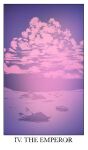  animal bird border card_(medium) cloud cloud_focus cloudy_sky dead_animal desert english_text glowing horror_(theme) jessica_hayworth no_humans outdoors pink_clouds purple_background purple_sky purple_theme scenery sky surreal tarot tarot_(medium) the_emperor_(tarot) welcome_to_night_vale white_border 
