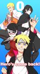  3boys black_hair blonde_hair blue_eyes father_and_daughter father_and_son forehead_protector glasses hal_(sakurajam) highres kunai multiple_boys naruto naruto_(series) ok_sign short_hair uchiha_sarada uchiha_sasuke uzumaki_boruto uzumaki_naruto weapon 