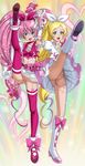  anal_beads blonde_hair blue_eyes boots bow choker cure_melody cure_rhythm detached_sleeves green_eyes hair_bow highres houjou_hibiki leg_up legs long_hair long_legs minamino_kanade multiple_girls no_panties open_mouth pink_bow pink_choker pink_hair pink_legwear precure pussy suite_precure thighhighs tooo twintails very_long_hair vibrator vibrator_in_anus white_choker 