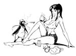  alcohol alternate_hairstyle areola_slip areolae barefoot beer beer_can beer_mug bird blush breasts can casual chips cleavage cup cutoffs drunk food greyscale grin holding holding_cup katsuragi_misato large_breasts long_legs midriff mikazuki_shigure monochrome navel neon_genesis_evangelion no_bra off_shoulder penguin penpen ponytail potato_chips short_shorts shorts sitting sketch smile toes 