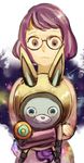  aiming_at_viewer animal_ears blue_eyes bunny_ears glasses helmet holding light_frown looking_at_viewer misora_inaho neko_ni_chikyuu purple_eyes purple_hair short_hair spacesuit usapyon youkai youkai_watch youkai_watch_3 