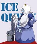  1girl adventure_time blue_skin braid dress fang ice_queen long_hair ribbon white_hair 