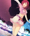  :d belt dutch_angle love_live! love_live!_school_idol_project midriff miseo_(mrkglove) music_s.t.a.r.t!! navel nishikino_maki open_mouth purple_eyes red_hair short_hair smile solo sparkle tiara 