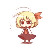  ahoge blonde_hair blush_stickers chibi hair_ribbon jitome kousa_(black_tea) necktie open_mouth pantyhose red_neckwear ribbon rumia short_hair solo touhou 