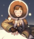  bad_id bad_pixiv_id bangs brown_hair fingerless_gloves gloves na_in-sung open_mouth original seal snot snowing solo 